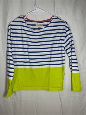 Johnnie b Boden Striped Colorblock Long Sleeve Top Neon Yellow Blue White 13-14Y